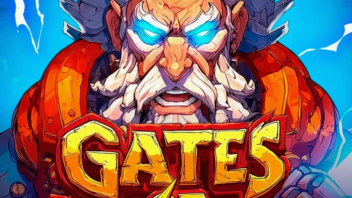 Pemandangan gerbang mitologi Yunani dengan Zeus di slot Gates of Power