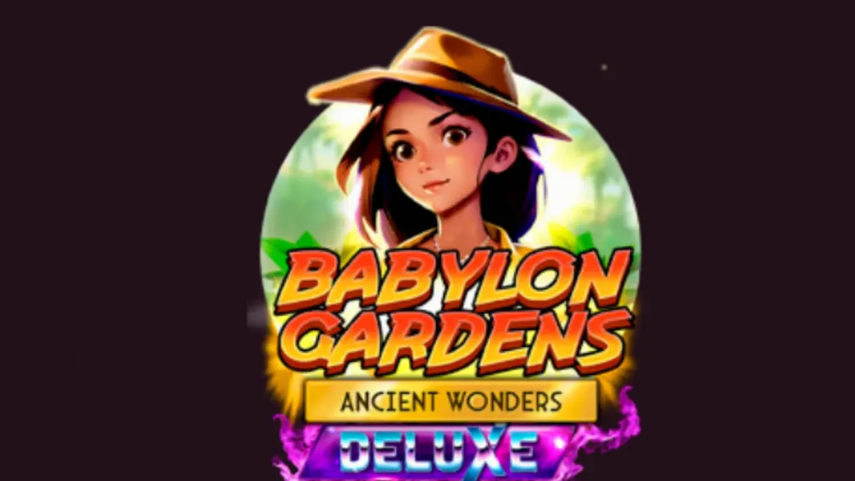 Pemandangan artistik dari Taman Gantung Babilonia dalam slot Babylon Gardens Ancient Wonders Deluxe
