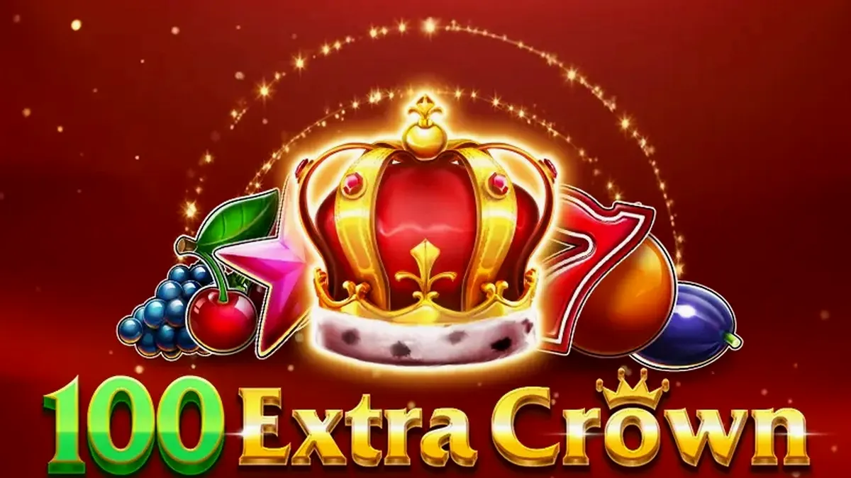 Tampilan visual mesin slot 100 Extra Crown dengan simbol buah dan mahkota